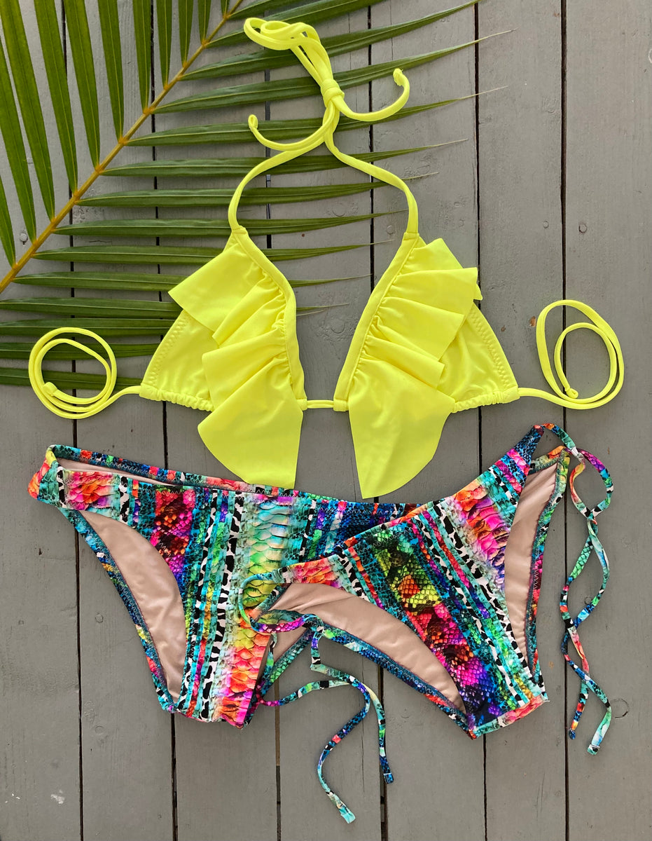 Ruffle Triangle Slider Bikini Top Yellow