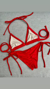 Solid Red 2 String Triangle Bikini Top