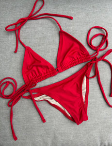 Solid Red Spaghetti Bikini Bottom w/Scrunch