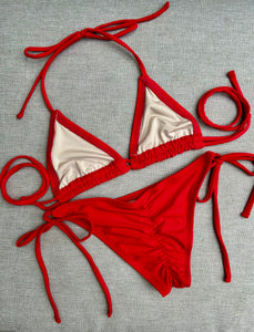 Solid Red Spaghetti Bikini Bottom w/Scrunch