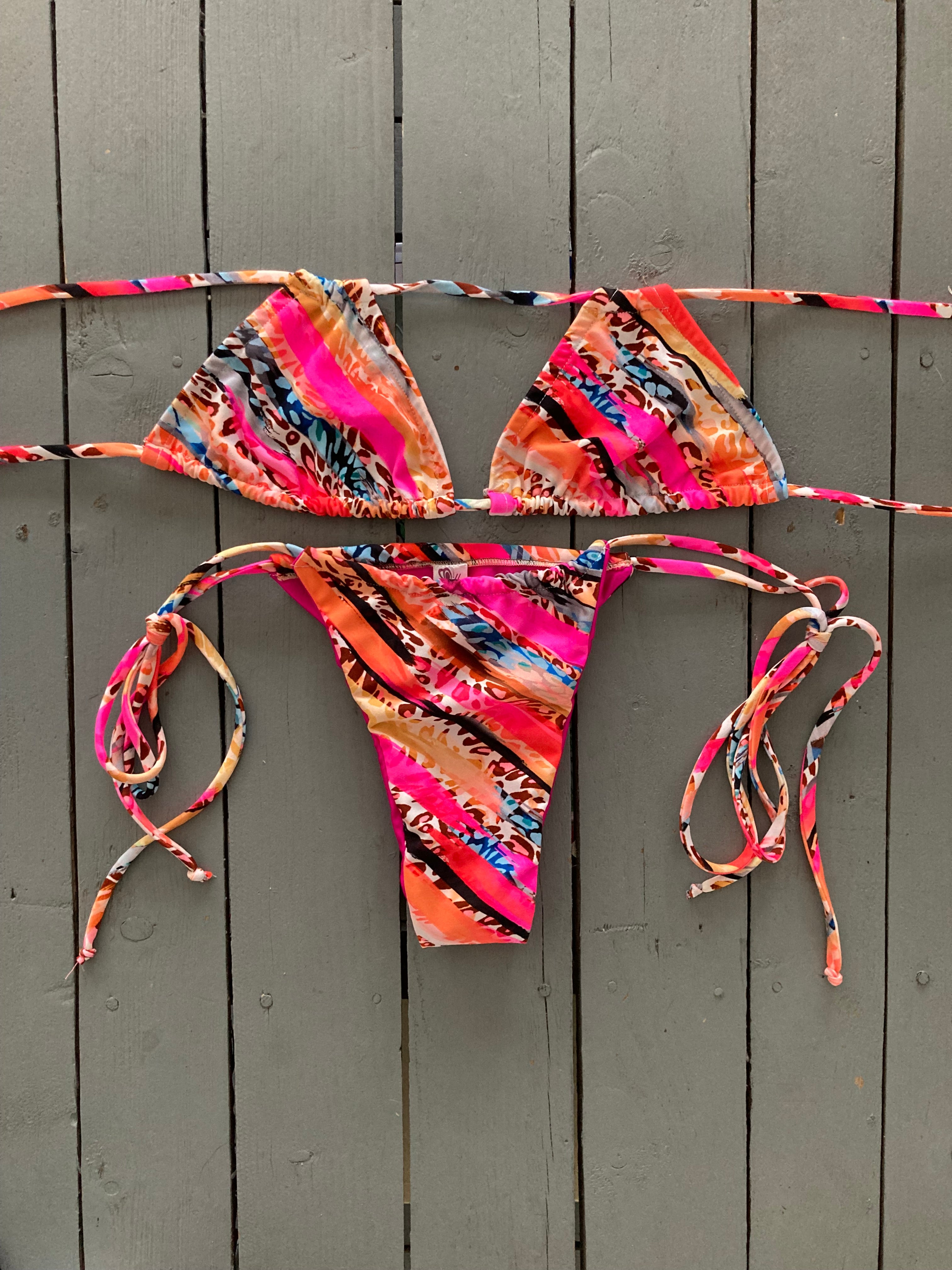 Pink and Brown Animal Print Double String Triangle Bikini Top –  JillesBikinis