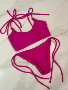 Hot Pink Bandeau Bikini Top w/Bow Tie Straps