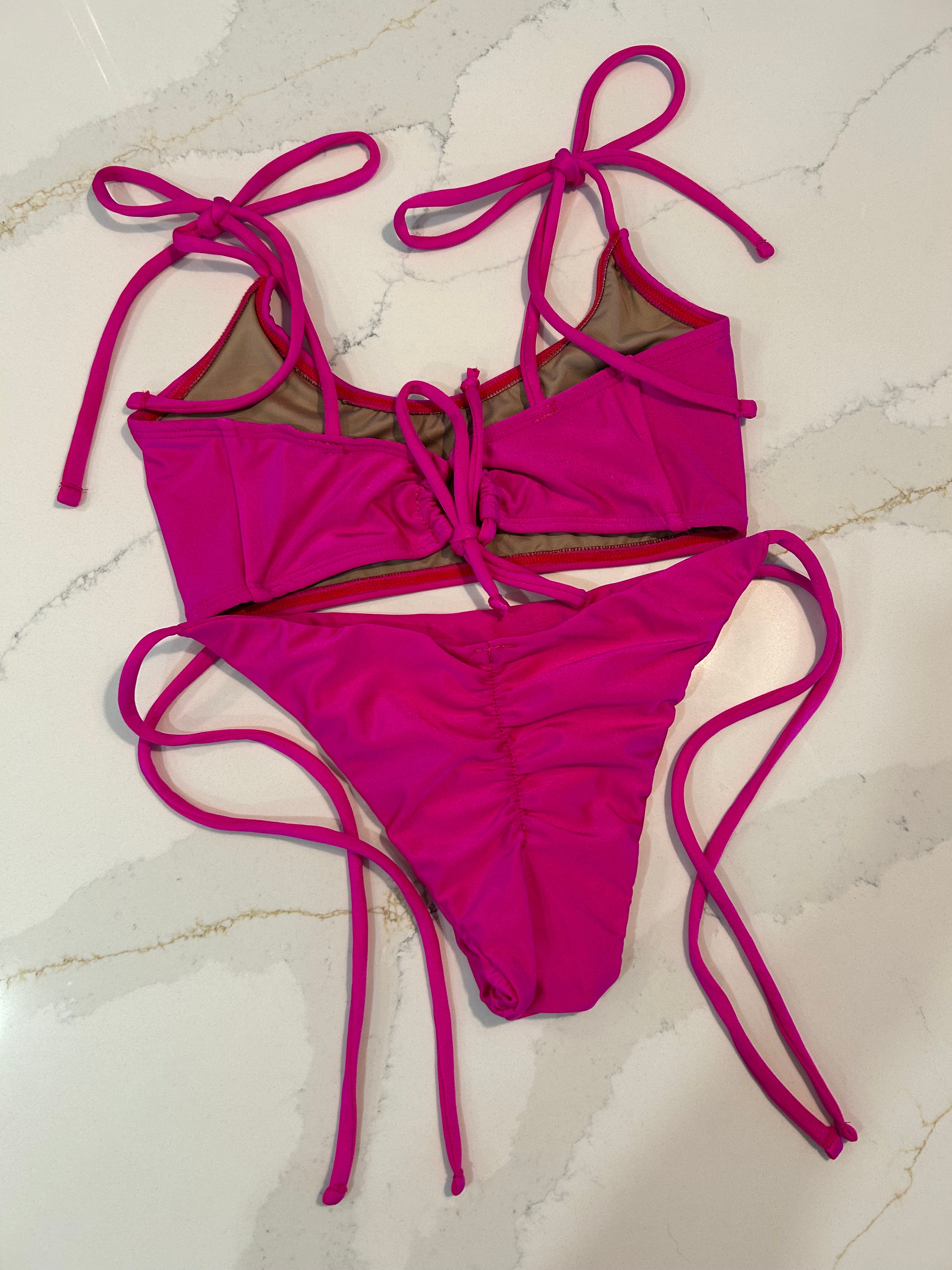 Hot Pink Bandeau Bikini Top w/Bow Tie Straps