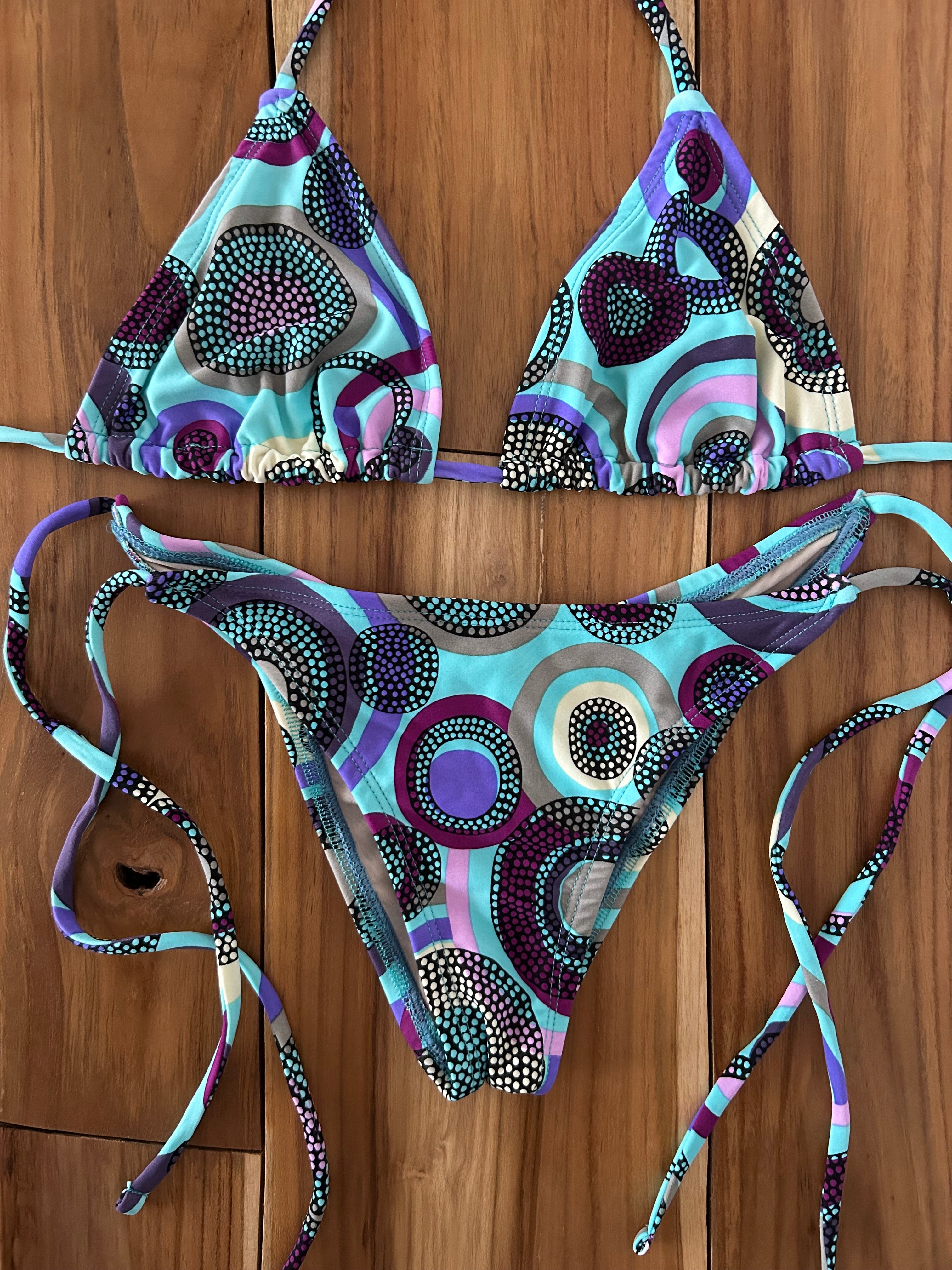 Blue Swirl Spaghetti Bikini Bottom w/Scrunch