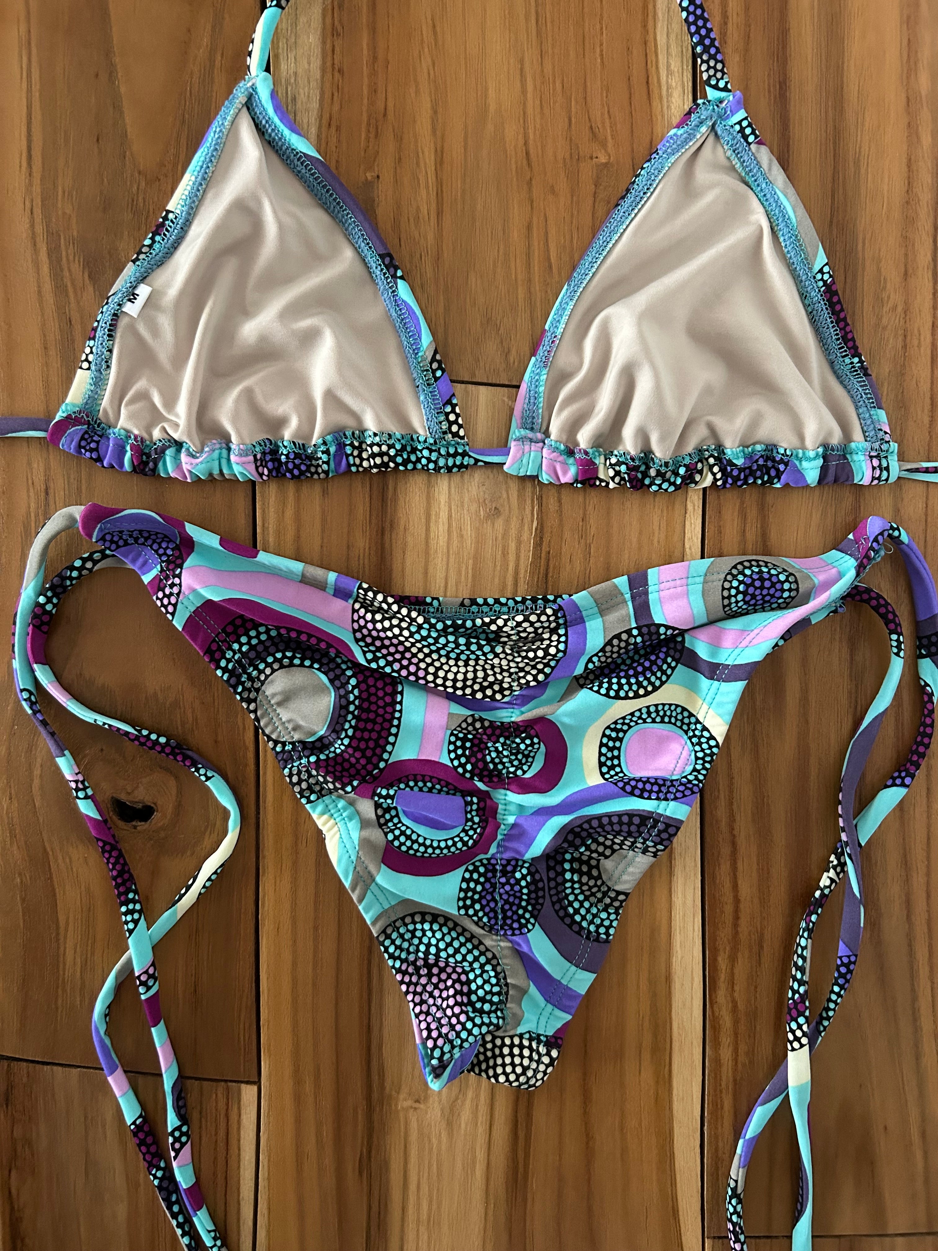 Blue Swirl Spaghetti Bikini Bottom w/Scrunch