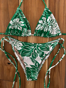 Green Floral Print Triangle Bikini Top