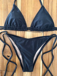 Solid Black 2 String Triangle Bikini Top