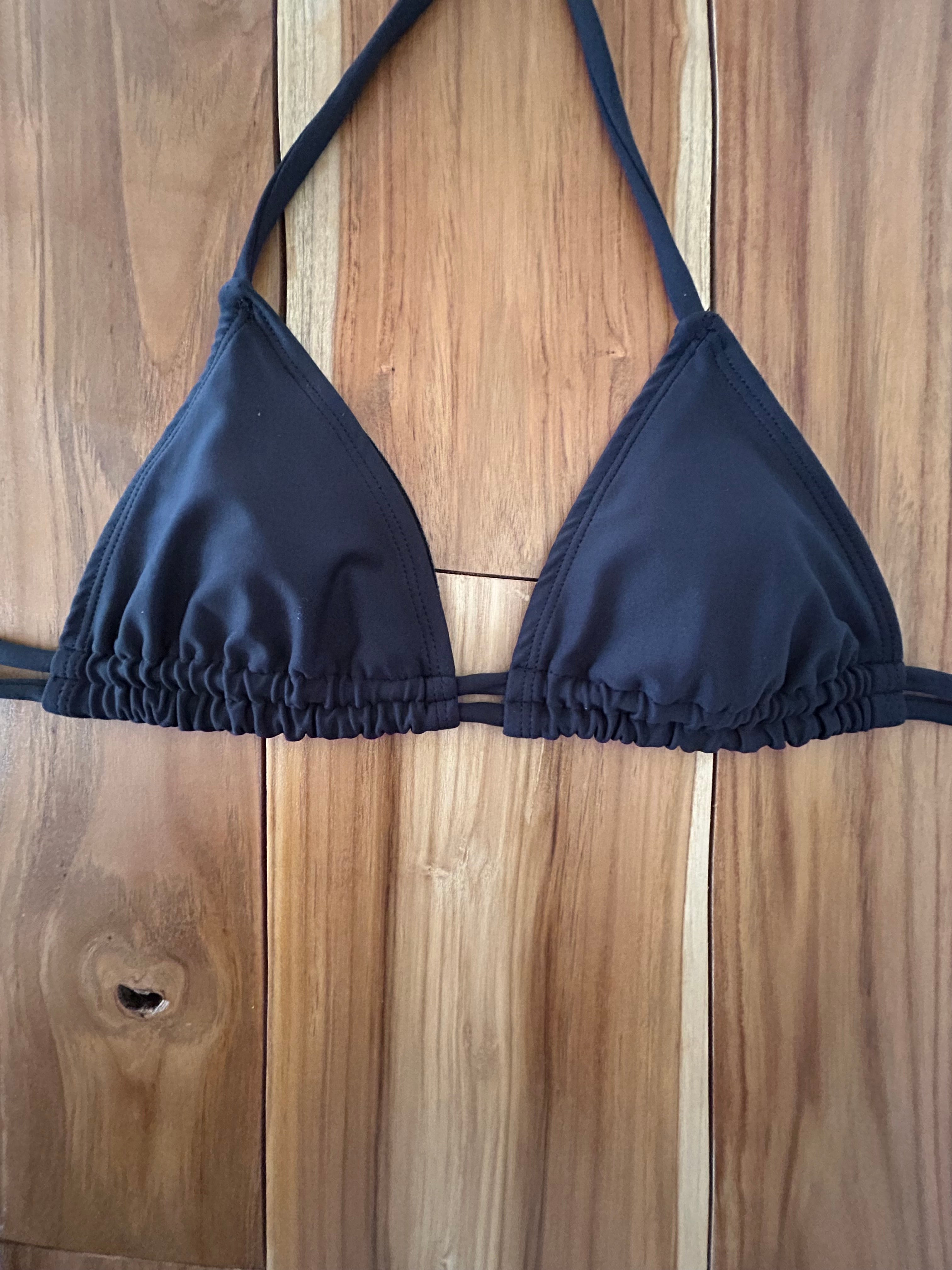 Solid Black 2 String Triangle Bikini Top