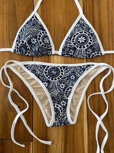 Navy Blue Print Spaghetti Bikini Bottom