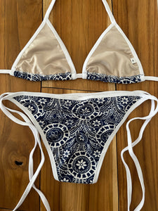 Navy Blue Print Triangle Bikini Top