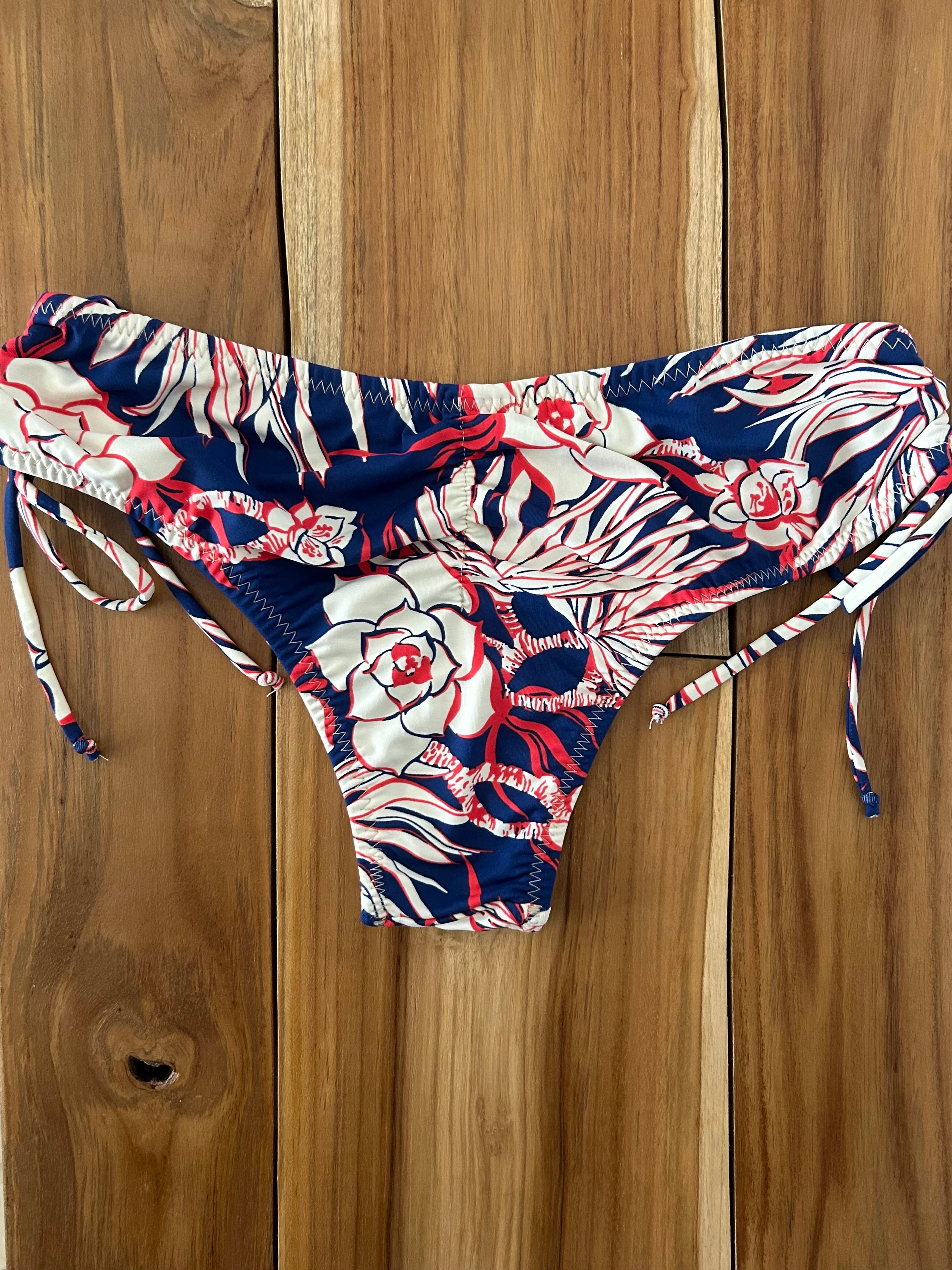 Flower Print Wide Cinched Bikini Bottom with Scrunch