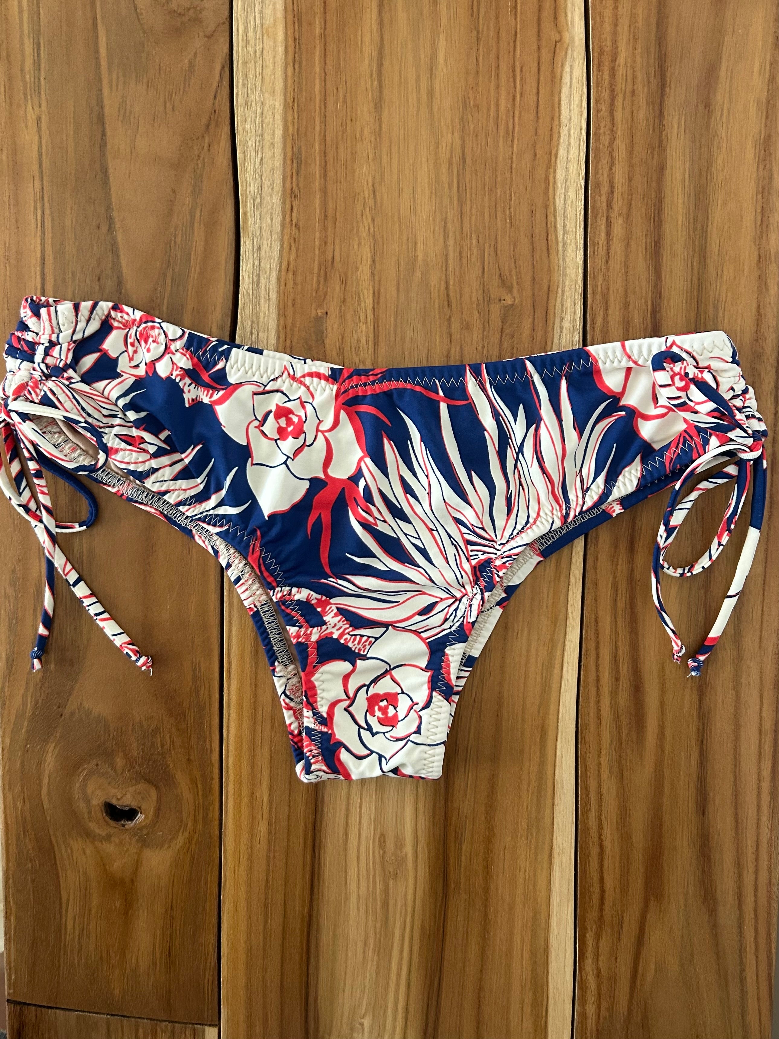 Flower Print Wide Cinched Bikini Bottom with Scrunch