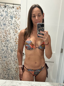 Blue/Orange Print Triangle Bikini Top