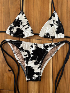 Black and White Floral Spaghetti Bikini Bottom