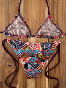 Blue/Orange Print Triangle Bikini Top