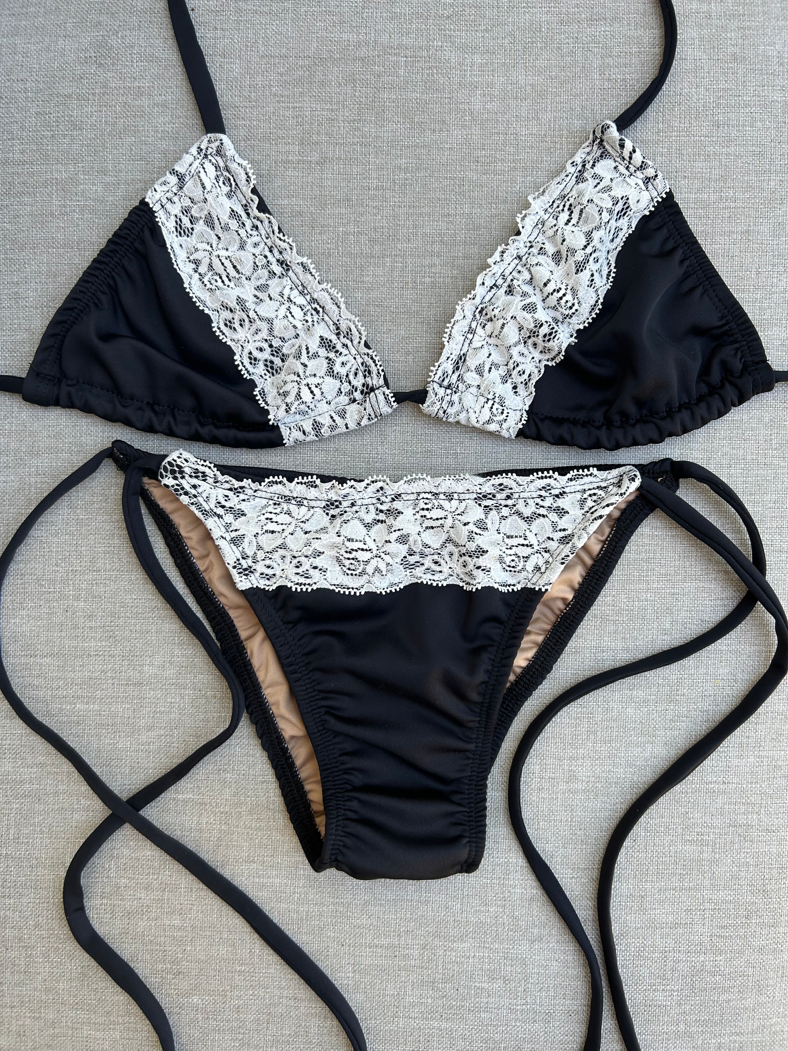 Black Triangle Bikini Top w/Lace Accent