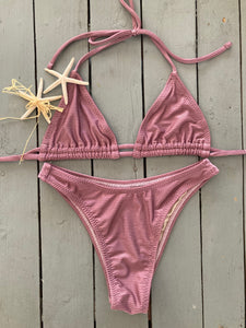 Textured Dark Mauve 2 String Triangle Bikini Top