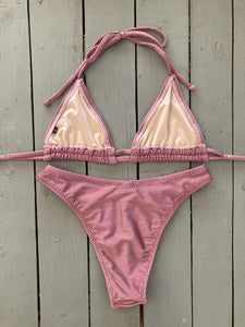 Textured Dark Mauve 2 String Triangle Bikini Top