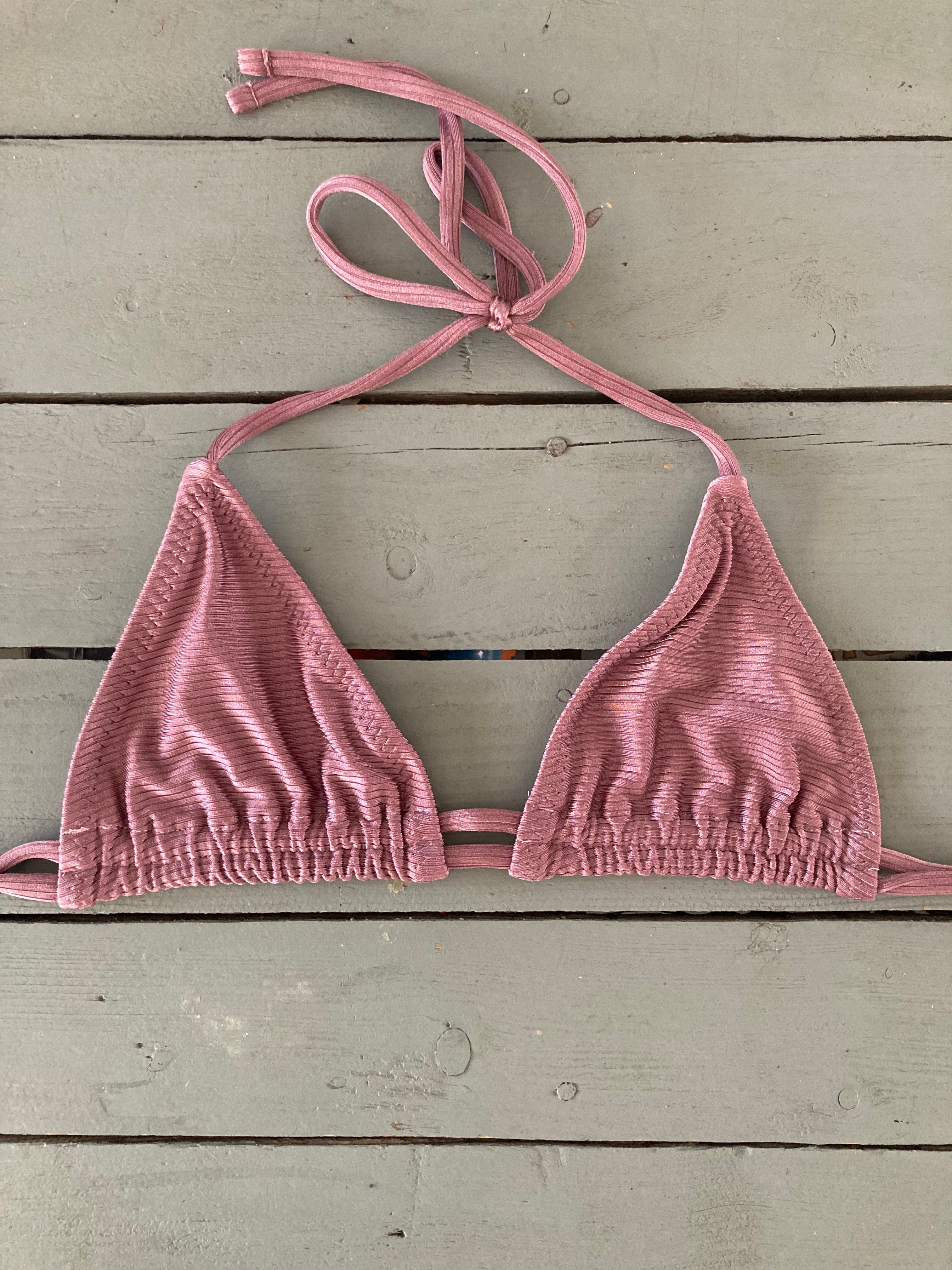 Textured Dark Mauve 2 String Triangle Bikini Top