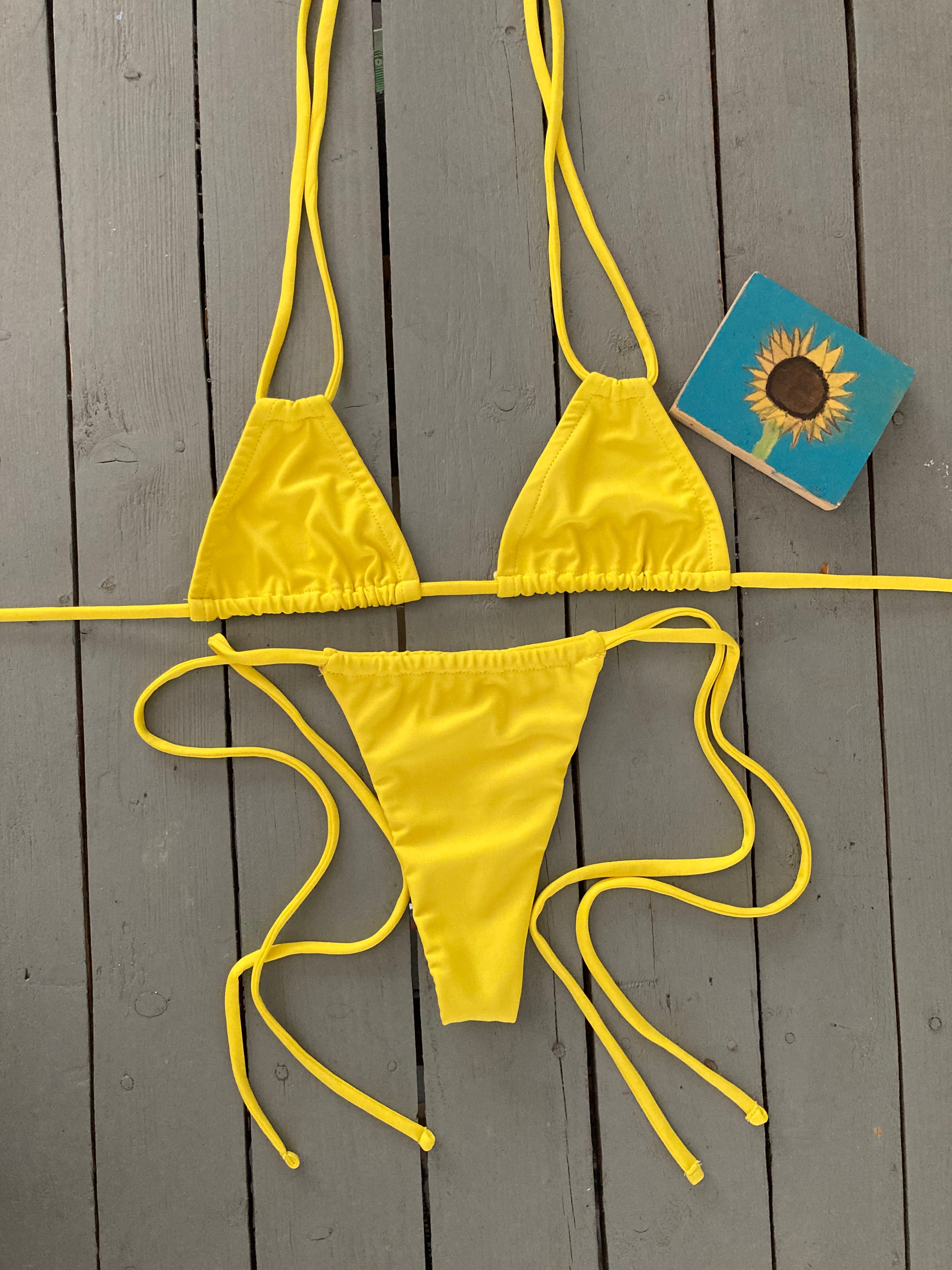 Yellow Double String Triangle Bikini Top