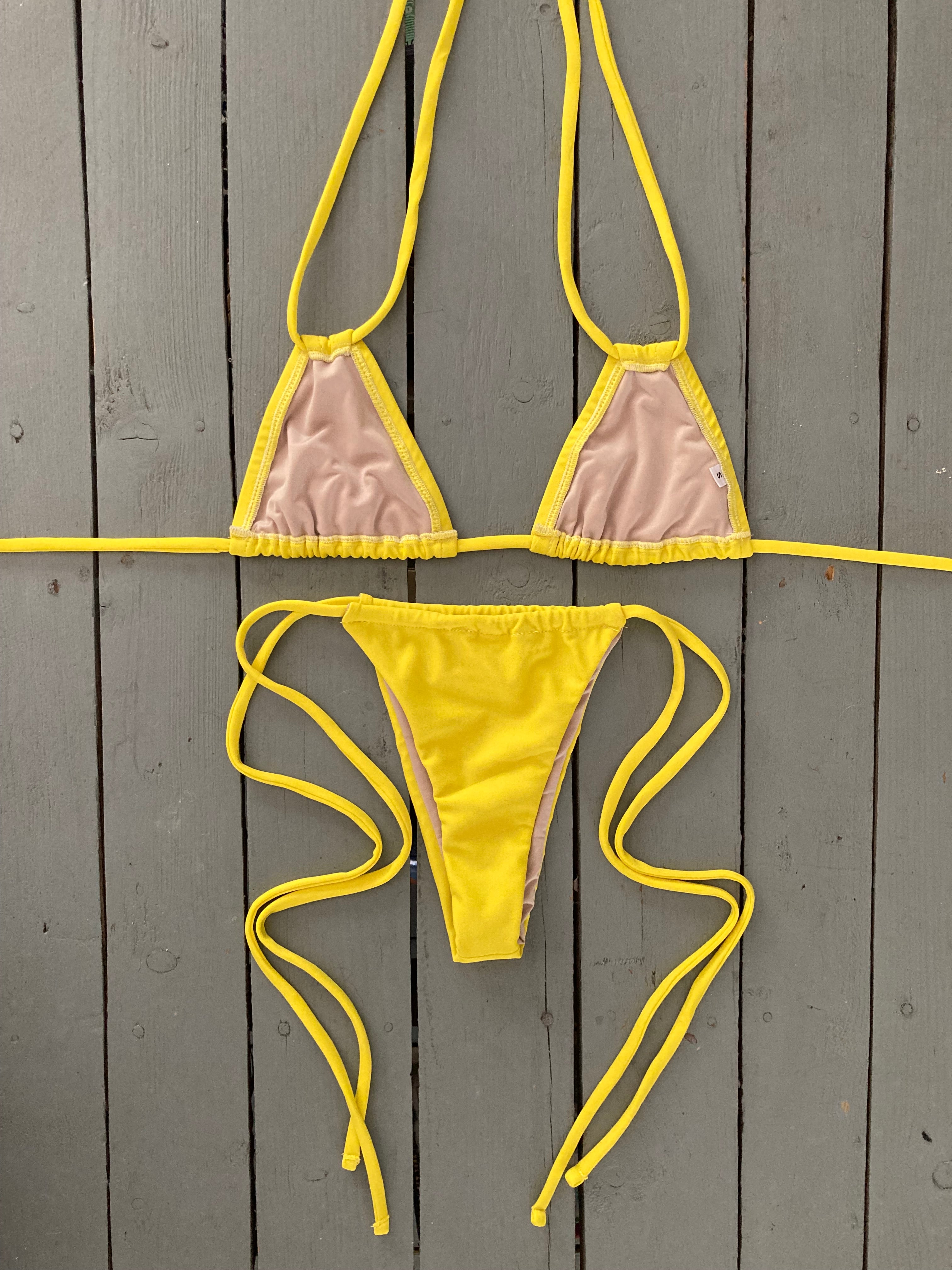 Yellow Double String Triangle Bikini Top